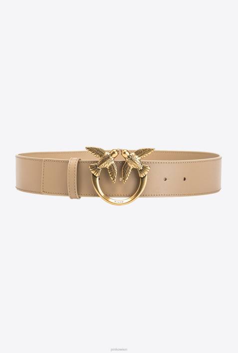 Gürtel | Pinko Sand-Antikgold Hoher Ledergürtel „Love Birds“.Z4ZP1012