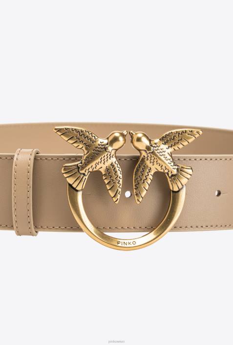 Gürtel | Pinko Sand-Antikgold Hoher Ledergürtel „Love Birds“.Z4ZP1012