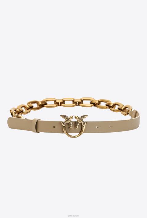 Gürtel | Pinko Sand-Antikgold Love Birds-Gürtel mit großer KetteZ4ZP1055