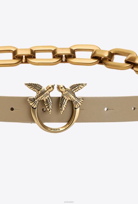 Gürtel | Pinko Sand-Antikgold Love Birds-Gürtel mit großer KetteZ4ZP1055