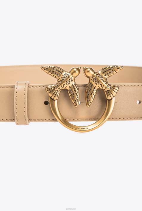 Gürtel | Pinko Sand-Antikgold Love Birds-LedergürtelZ4ZP1005