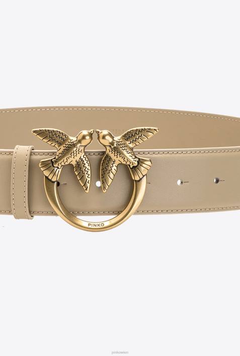 Gürtel | Pinko Sand-Antikgold Love Birds-LedergürtelZ4ZP1017