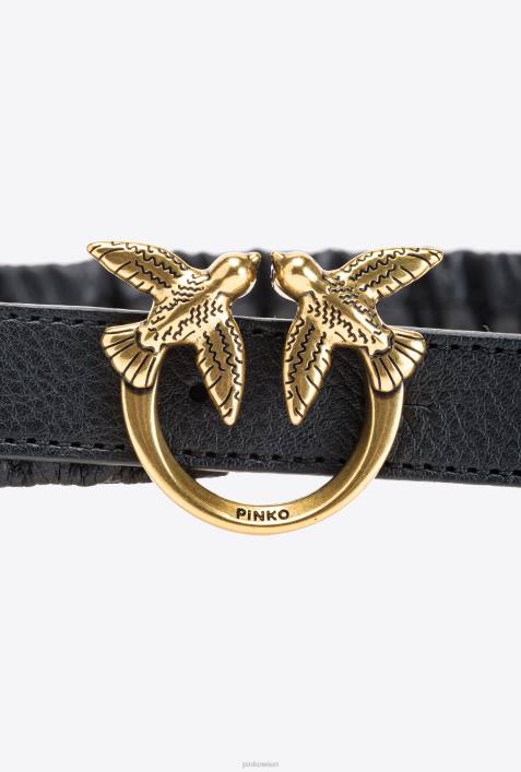 Gürtel | Pinko Schwarz-Antikgold Dünner Love Birds-Gürtel mit RaffungZ4ZP988