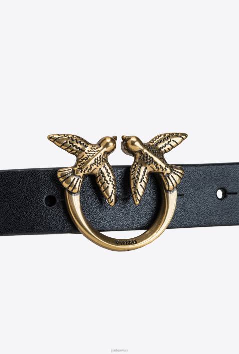 Gürtel | Pinko Schwarz-Antikgold Love Birds-Gürtel mit KetteZ4ZP1051