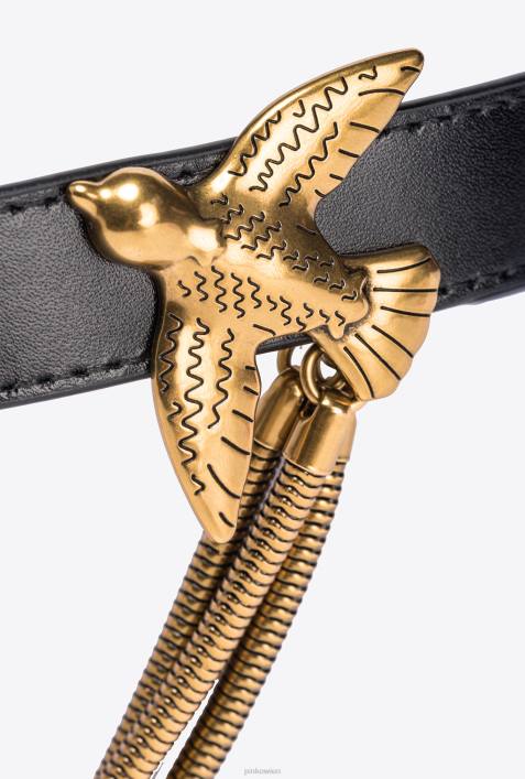 Gürtel | Pinko Schwarz-Antikgold Love Birds-Gürtel mit KetteZ4ZP998