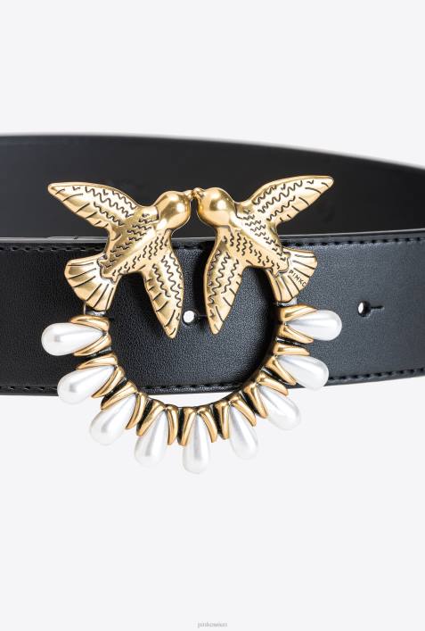 Gürtel | Pinko Schwarz-Antikgold Love Birds-Gürtel mit PerlenZ4ZP971