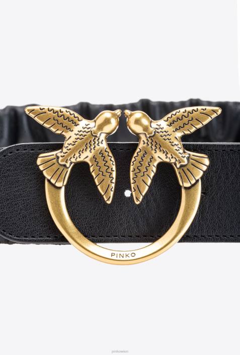 Gürtel | Pinko Schwarz-Antikgold Love Birds-Gürtel mit RaffungZ4ZP975