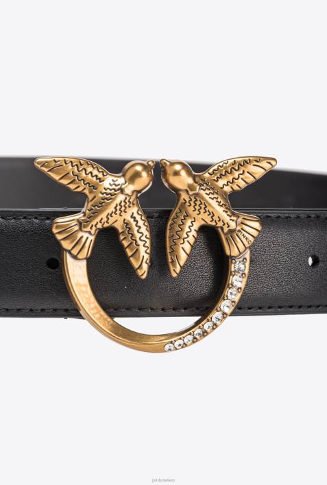Gürtel | Pinko Schwarz-Antikgold Love Birds-Gürtel mit juwelenbesetzter SchnalleZ4ZP966
