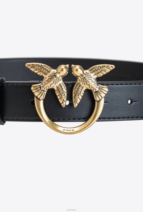 Gürtel | Pinko Schwarz-Antikgold Love Birds-LedergürtelZ4ZP1039