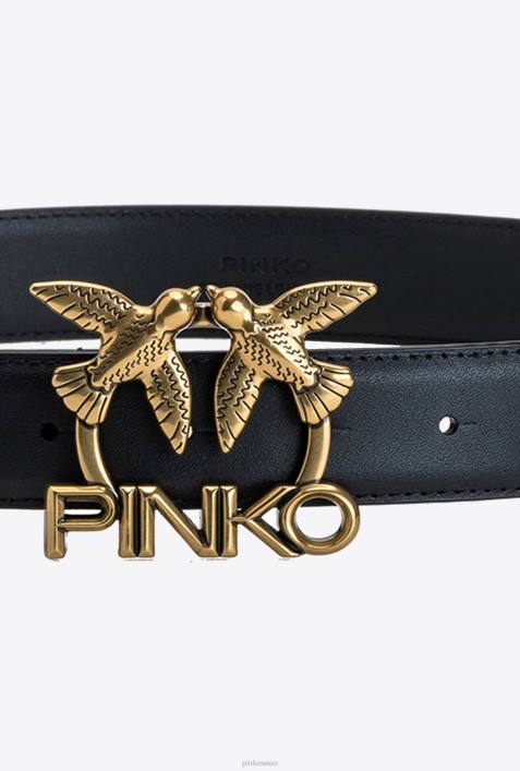 Gürtel | Pinko Schwarz-Antikgold Love Birds-LedergürtelZ4ZP1045