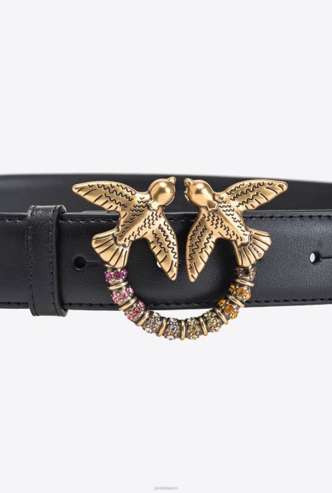 Gürtel | Pinko Schwarz-Antikgold Love Birds-LedergürtelZ4ZP968