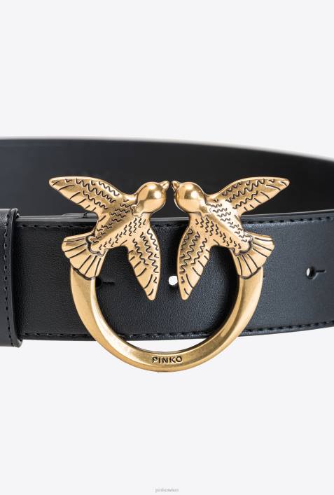 Gürtel | Pinko Schwarz-Antikgold Love Birds-LedergürtelZ4ZP992