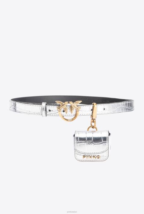 Gürtel | Pinko Silber-Antikgold Laminierter Love Birds-Gürtel mit TaschenbeutelZ4ZP1050