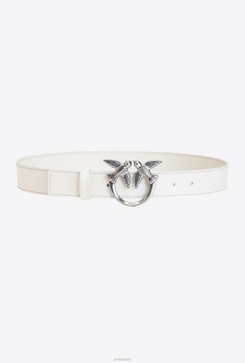 Gürtel | Pinko Weiß-Altsilber Love Birds-LedergürtelZ4ZP1040