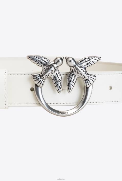 Gürtel | Pinko Weiß-Altsilber Love Birds-LedergürtelZ4ZP1040