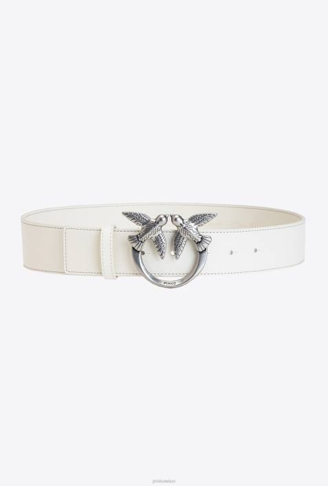Gürtel | Pinko Weiß-Altsilber Love Birds-LedergürtelZ4ZP990