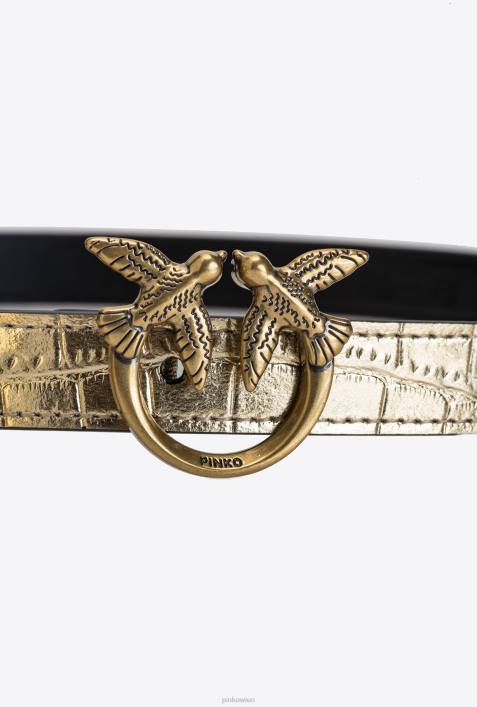 Gürtel | Pinko antikes Gold Laminierter Love Birds-Gürtel mit TaschenbeutelZ4ZP1049