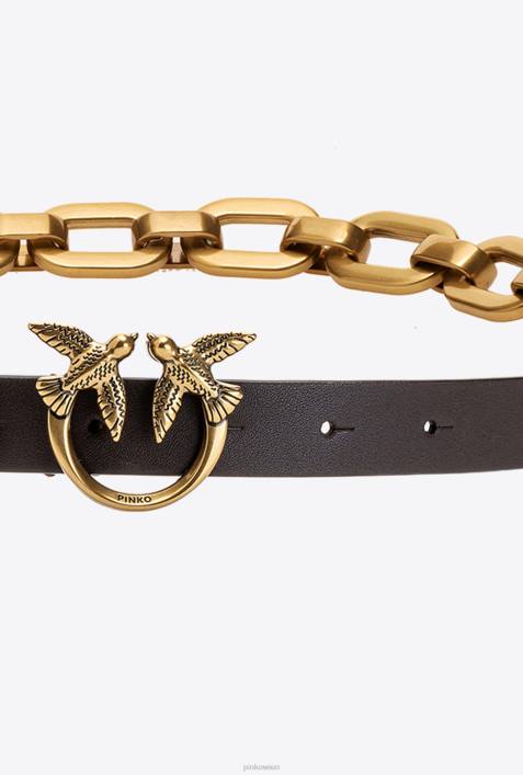 Gürtel | Pinko dunkelbraun-antikgold Love Birds-Gürtel mit großer KetteZ4ZP1056