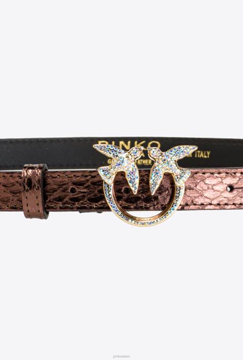 Gürtel | Pinko lila-glänzendes Gold Galleria dünner Gürtel aus laminiertem ReptilienlederZ4ZP1019