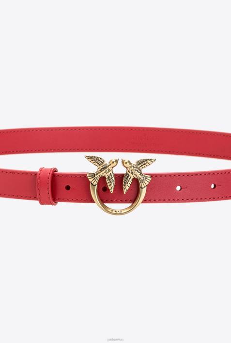 Gürtel | Pinko rot-antikgold Dünner Ledergürtel „Love Birds“.Z4ZP1034