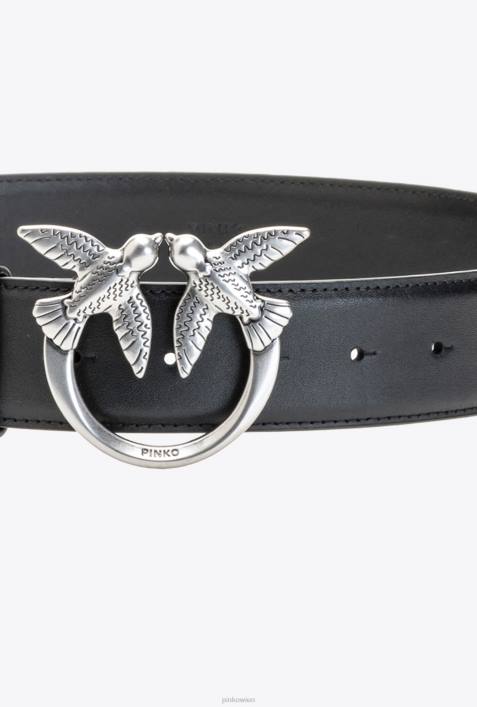Gürtel | Pinko schwarz-altsilber Love Birds-LedergürtelZ4ZP1018