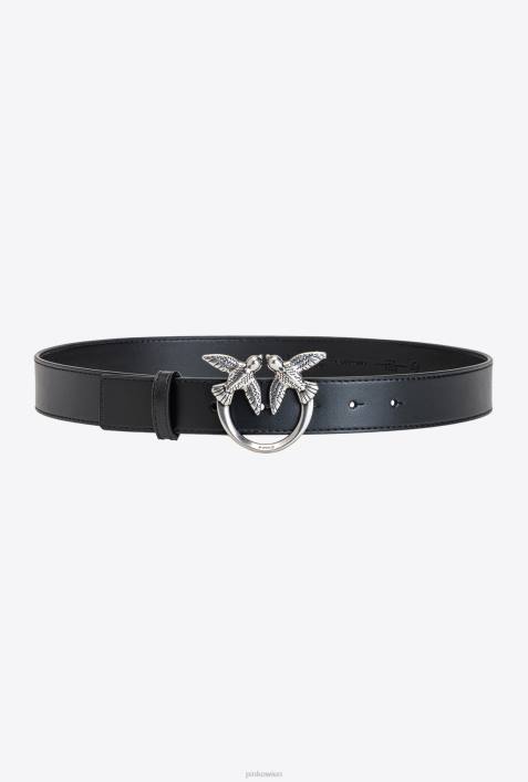 Gürtel | Pinko schwarz-altsilber Love Birds-LedergürtelZ4ZP1043