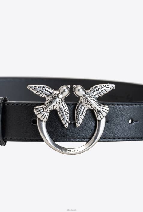 Gürtel | Pinko schwarz-altsilber Love Birds-LedergürtelZ4ZP1043
