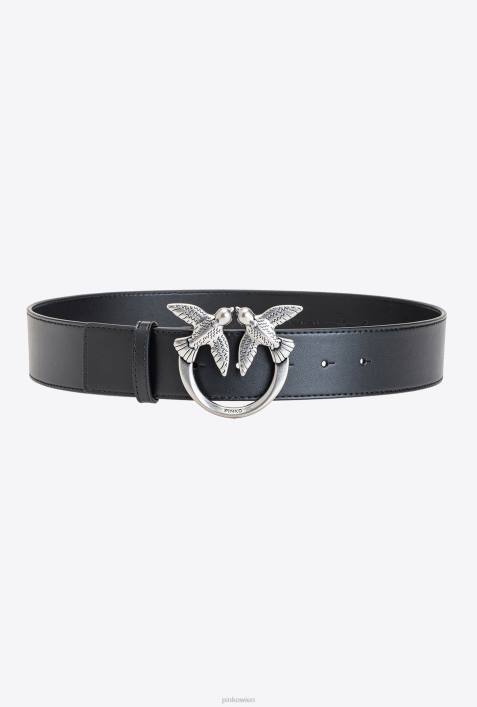 Gürtel | Pinko schwarz-altsilber Love Birds-LedergürtelZ4ZP995