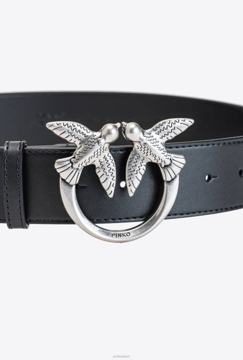 Gürtel | Pinko schwarz-altsilber Love Birds-LedergürtelZ4ZP995