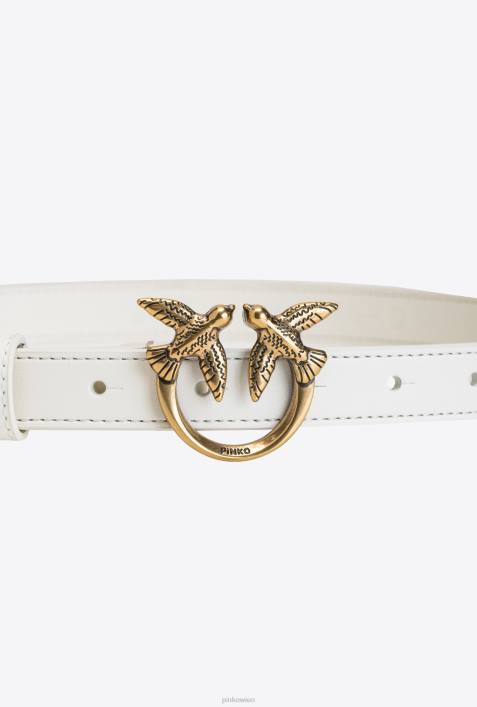 Gürtel | Pinko weiß-antikgold Dünner Ledergürtel „Love Birds“.Z4ZP1029