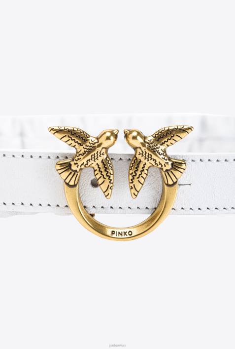 Gürtel | Pinko weiß-antikgold Dünner Love Birds-Gürtel mit RaffungZ4ZP987