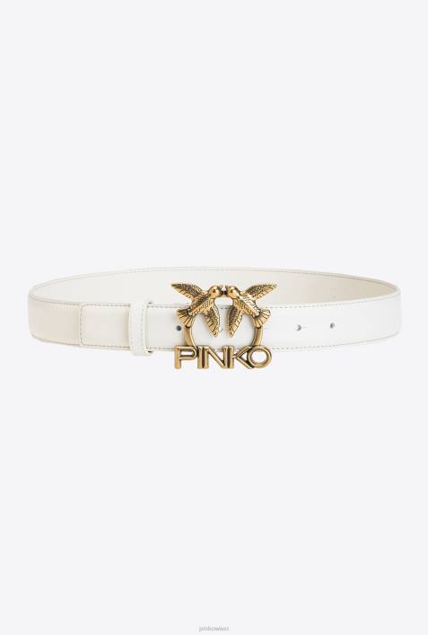 Gürtel | Pinko weiß-antikgold Ledergürtel mit Love Birds-LogoZ4ZP972
