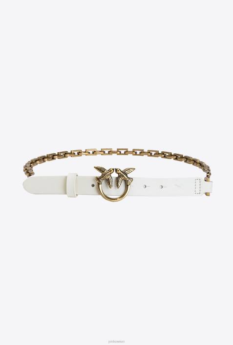 Gürtel | Pinko weiß-antikgold Love Birds-Gürtel mit KetteZ4ZP1052