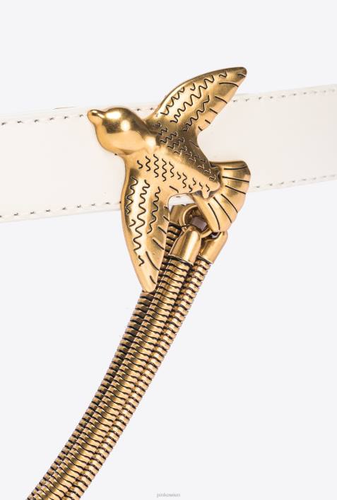 Gürtel | Pinko weiß-antikgold Love Birds-Gürtel mit KetteZ4ZP999