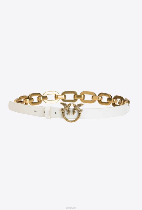 Gürtel | Pinko weiß-antikgold Love Birds-Gürtel mit großer KetteZ4ZP1060