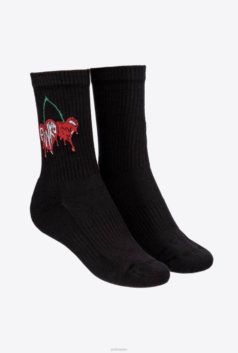 Socken | Pinko multi. Schwarz Rot Sportliche Jacquard-KirschsockenZ4ZP1274